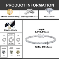 Collier de tennis en moissanite glacée VVS de qualité supérieure en argent sterling 925 2mm 3mm 4mm 5mm cadeau de luxe certifié Hip Hop GRA