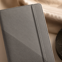 Carnet en cuir vegan gris ardoise LABON avec gaufrage géométrique et languette verticale en cuir, journal professionnel à pages vierges