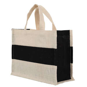 Bolsa de Compras Grande de Yute de Alta Calidad con Impresión Personalizada, Tela Reciclable Blanca y Negra, Hecha en Calcuta, India - Product Image 5