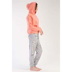Ensemble de pyjama en polaire à manches longues pour femme, à capuche, avec épaules tombantes, poches kangourou, poignets et ourlet froncé - Product Image 2