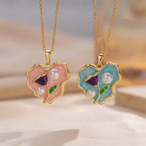 Collier en acier inoxydable d'<span class=keywords><strong>amitié</strong></span> rose bleu irrégulier avec cœur en émail et perles incrustées <span class=keywords><strong>de</strong></span> tulipes pour femmes et filles - Product Image 6