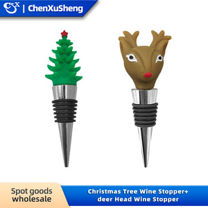 Christmas Wine Stoppers Plastic Bottle Seals With Santa Snowman Deer Tree Designs For Holiday Decor - Product Image 4