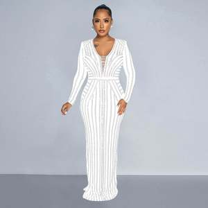 Vestido de Mujer de Lujo de Marca Famosa con Bordado de Diseñador para Cena, Fiesta, Club, Moda, Manga Larga, Abertura Lateral, Falda Larga - Product Image 4