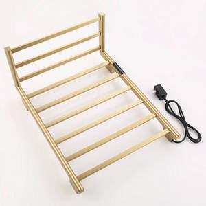 Aquecedor de Toalhas Elétrico Horizontal Moderno em Metal Dourado Escovado com Prateleira - Product Image 4