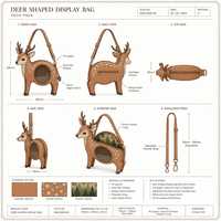 Sac à bandoulière personnalisé en forme de cerf, style faon tacheté, avec fenêtre de présentation en PVC transparent et breloque fermeture éclair en forme de gland