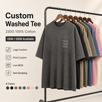 Kaos Vintage Wash Buatan Khusus untuk Ekspor 230G Katun Murni Batik Vintage Gaya Eropa Amerika Longgar Lengan Pendek Pria
