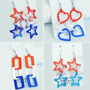 2024 American Independence Day Acrylic Earrings Women Girls Heart Star Pendant Earrings Jewelry