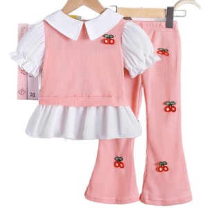 Summer Cute Girl Suits for Small and Medium-sized Children, Fashionable Lapel Two-piece Short-sleeved + Flared Trousers - Product Image 5