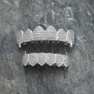 AceWings G026 Bling Bling Full CZ Hip Hop Géométrique Plaqué Or/Argent <span class=keywords><strong>Grilz</strong></span> Top & Bottom 6 Dents pour Unisexe/Femme/Homme - Product Image 6