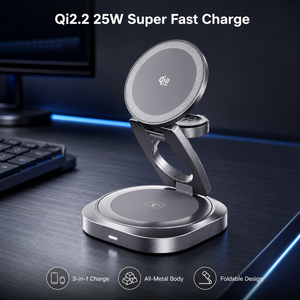 Qi2 Certified 3 in 1 Wireless <b>Charging</b> Station 25W Fast Foldable Magnetic <b>Charging</b> Stand for iPhone Smart Phone Watch Airpods - Product Image 1