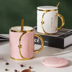 袋状咖啡杯套装厚实质感带彩色盒耐磨杯陶瓷400毫升茶杯