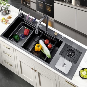 Design moderno in acciaio inox lavello da <span class=keywords><strong>cucina</strong></span> fatto <span class=keywords><strong>a</strong></span> mano di buona qualità intelligente singola ciotola lavello con rubinetto <span class=keywords><strong>due</strong></span> fori - Product Image 3