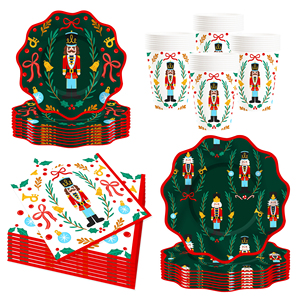 DAMAI Christmas Party Plates Napkins Tableware Set Supplies <b>Disposable</b> Dinnerware Red Decoration Favors for 8 Guests - Product Image 3