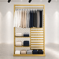 Présentoir Commercial pour Vêtements en Grille Diamantée Noire avec Tringle de Suspension et Étagères Slatwall