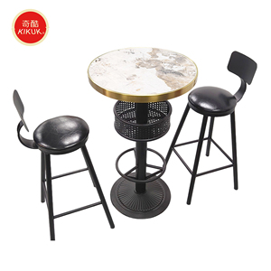 Tables hautes de bar de luxe modernes et durables avec base carrée en fer pour restaurants, cuisines, extérieurs, bars à domicile et boîtes de nuit - Product Image 2