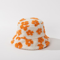 Chapeau seau en fausse fourrure moelleux avec broderie 3D et impression numérique Design de fleurs Accessoire d'hiver décontracté
