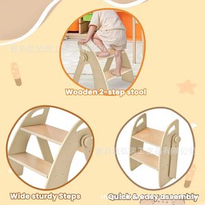 Nuevo taburete infantil de madera de estilo transfronterizo, taburete plegable para niños, estructura de escalada de madera maciza para uso doméstico en interiores. - Product Image 5