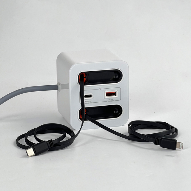Portable 20W Fast Type-C USB Travel Charging Socket with Retractable Cord and Desk Extension for Hospital Use