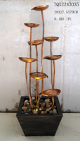 Décoration intérieure en métal, lumière LED annulaire, fontaine à eau en forme de lotus à trois niveaux pour cour