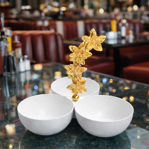 Bol à noix 3 compartiments avec poignée en étoile pour hôtel de luxe, bol de service antique à prix de gros - Product Image 3