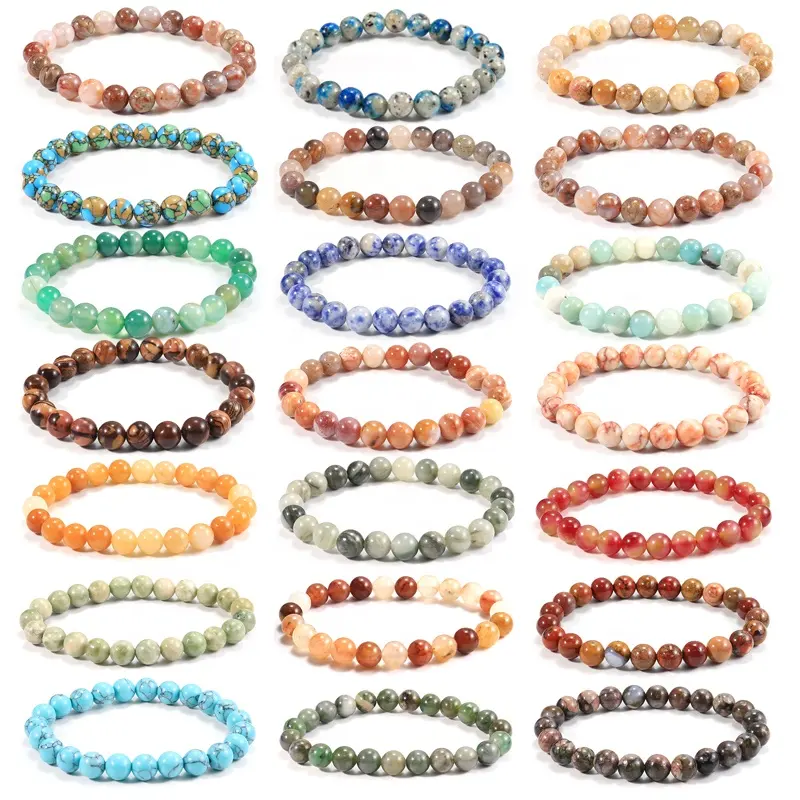 Pulseira de pedra chakra com encantos de 6mm, bracelete com pedra rosa, ametista, quartzo, joia feminina