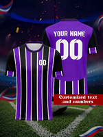 Camiseta de Fútbol Personalizada con Franjas Verticales Moradas y Negras, Fabricación OEM, Nombre y Número del Equipo Personalizados, Uniforme de Fútbol Masculino de Secado Rápido
