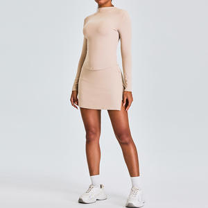 Nieuwste Hete Verkoop Vrouwen Gym Fitness <span class=keywords><strong>2</strong></span> Stuk Set Hoge Hals Lange Mouw Top En Veiligheid <span class=keywords><strong>2</strong></span> In 1 Rok Sets Golf Tennis Badminton Sets - Product Image 6