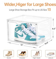 Boîtes de rangement pour chaussures en plastique transparent empilables en gros personnalisées, boîte de rangement pour chaussures de grande taille