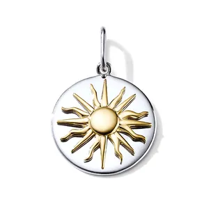 宝石高品质925纯银18k镀铑太阳太阳硬币魅力吊坠