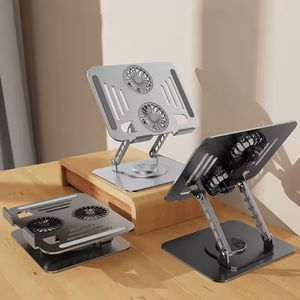 360 Degree <b>Rotating</b> Tablet Laptop Stand Holder Folding Metal 7.9'' to 15'' Height Adjustable <b>Desk</b> Holder with Cooling Fan - Product Image 3