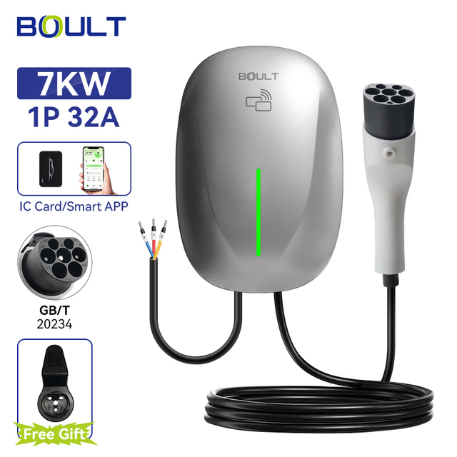 BOULT WiFi Control 7kW Smart Wall-mounted EV Charger 32A AC Adjustable Output GB Interface Card Swiping for Home Use
