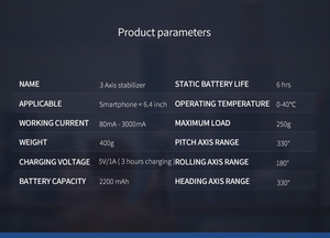 Usine Offre Spéciale appareil photo professionnel <span class=keywords><strong>3</strong></span> axes trépieds vidéo à une main Selfie stabilisateur de cardan - Product Image 5