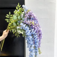 Vente en gros de fleurs artificielles suspendues, vigne en soie, fleurs blanches et violettes, glycine pour la décoration de mariage et de la maison
