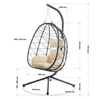 Fauteuil suspendu pliant en métal moderne et minimaliste pour extérieur, balcon, cour, balançoire individuelle, mobilier d'extérieur style hamac