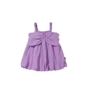 Robe de princesse décontractée pour filles d'été, personnalisée par OEM, couleur unie, respirante, avec décoration papillon, sans manches, col halter - Product Image 4