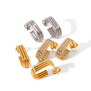 KITI Trendy Geometrik Çubuk U Şekli Karışık Altın Gümüş Paslanmaz Çelik Minimalist Halka Küpeler - Product Image 1