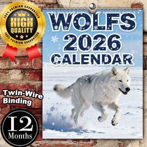 Calendrier mural personnalisé 2026 Wolf en papier d'art 300 g/m² écologique grand format 11x8,2 po durable, récompensé en Allemagne, pour la maison et le bureau, avec horloge personnalisée - Product Image 1