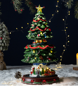 Christmas Gift Music <b>Box</b> Rotating Train <b>Light</b> <b>up</b> Tree Snow Village Diorama Miniature Town LED Decoration for Holiday - Product Image 6