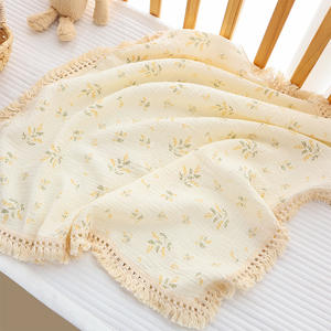 ผ้าห่อตัวเด็กอ่อนเนื้อมัสลิน 2 ชั้น ผ้าห่มเด็ก ระบายอากาศได้ดี ผลิตจากผ้าฝ้ายผสมใยไผ่ ลายดอกไม้สไตล์วินเทจ - Product Image 1