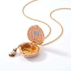 CYNYA Niedliche Katzen-Herz-Medaillon-Halskette, Emaille-Cartoon-Tier-Anhänger zum Öffnen für Damen und Mädchen, Schmuck - Product Image 5