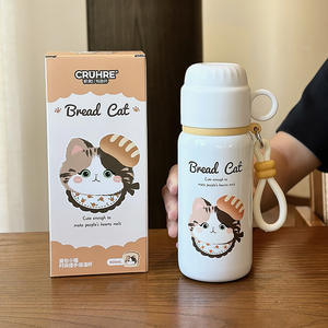 Bread Cat Insulated Round <b>Water</b> <b>Bottle</b> 316 Stainless Steel <b>with</b> Handle and <b>Straw</b> for Students Coffee Lovers & Back to School - Product Image 4