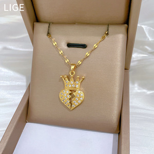 Elegante Collar de Diamantes Completos para Mujer, Cadena Versátil para Clavícula, Acero de Titanio de Lujo, Chapado en Oro de Moda, Corona, Corazón - Product Image 2