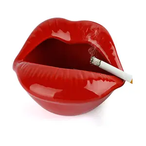 Asbak rokok keramik kreatif, dekorasi rumah mode, kepribadian bibir merah asbak dengan gaya bibir