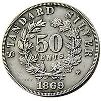 Monedas Decorativas de Reproducción Plateadas de 50 Centavos de Morgan de 1869 de EE. UU.