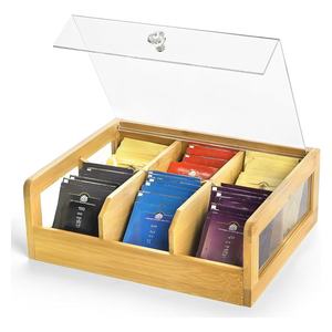 Bamboo Wood Tea Bag Storage Box With Compartments Flip Top Lid <b>Kitchen</b> Seasoning Holder Rectangle Shape - Product Image 4