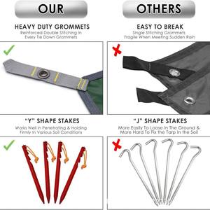 Bâche de camping Woqi 10x10 pieds carrée, imperméable, en polyester vert olive, pour survie en plein air, randonnée et backpacking - Product Image 5