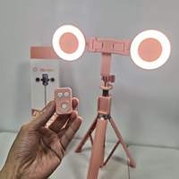 Trépied perche à selfie pliable 1,8 m avec double anneau lumineux LED, télécommande sans fil et support de téléphone pour diffusion en direct et tournage vidéo