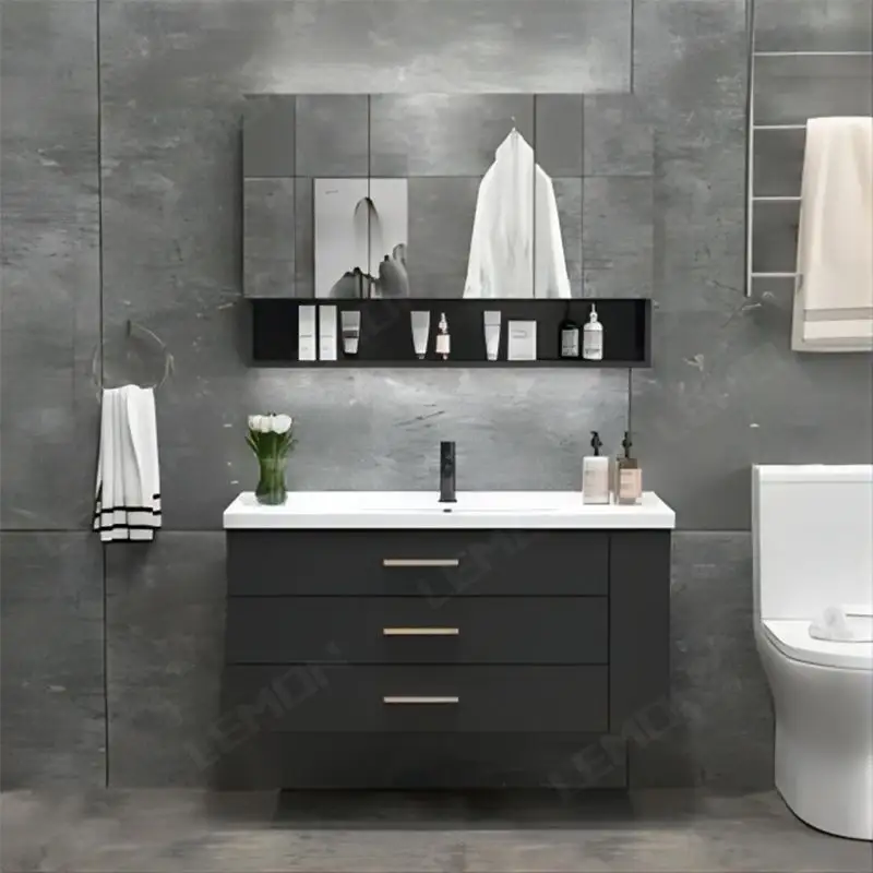 Pia de banheiro flutuante de estilo luxuoso estilo cinza superior de mármore para uso doméstico única à venda