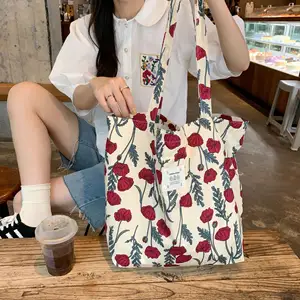 High Quality Calico Aesthetic Sublimation Full Image Custom All Over Print Logo Canvas Cotton Tote Bags Flower Large Wholesale