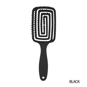 XM Custom Logo Wet And Dry Curved Vent Massage Square Paddle Detangle Hair Brush For Curly Hair Brush Detangling Brush Nylon